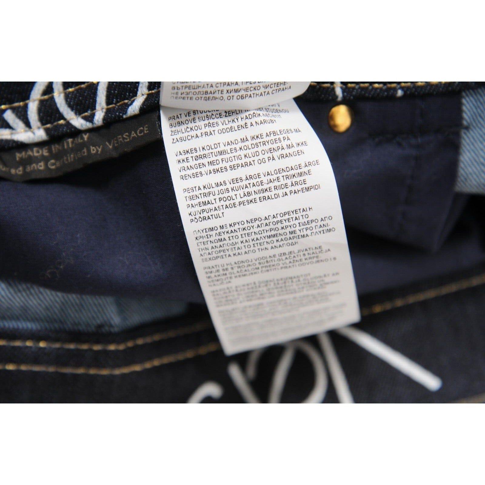 Versace Women Mini Jean Logo Skirt Size 44 Blue White Stretch Denim Medusa Head en venta 7