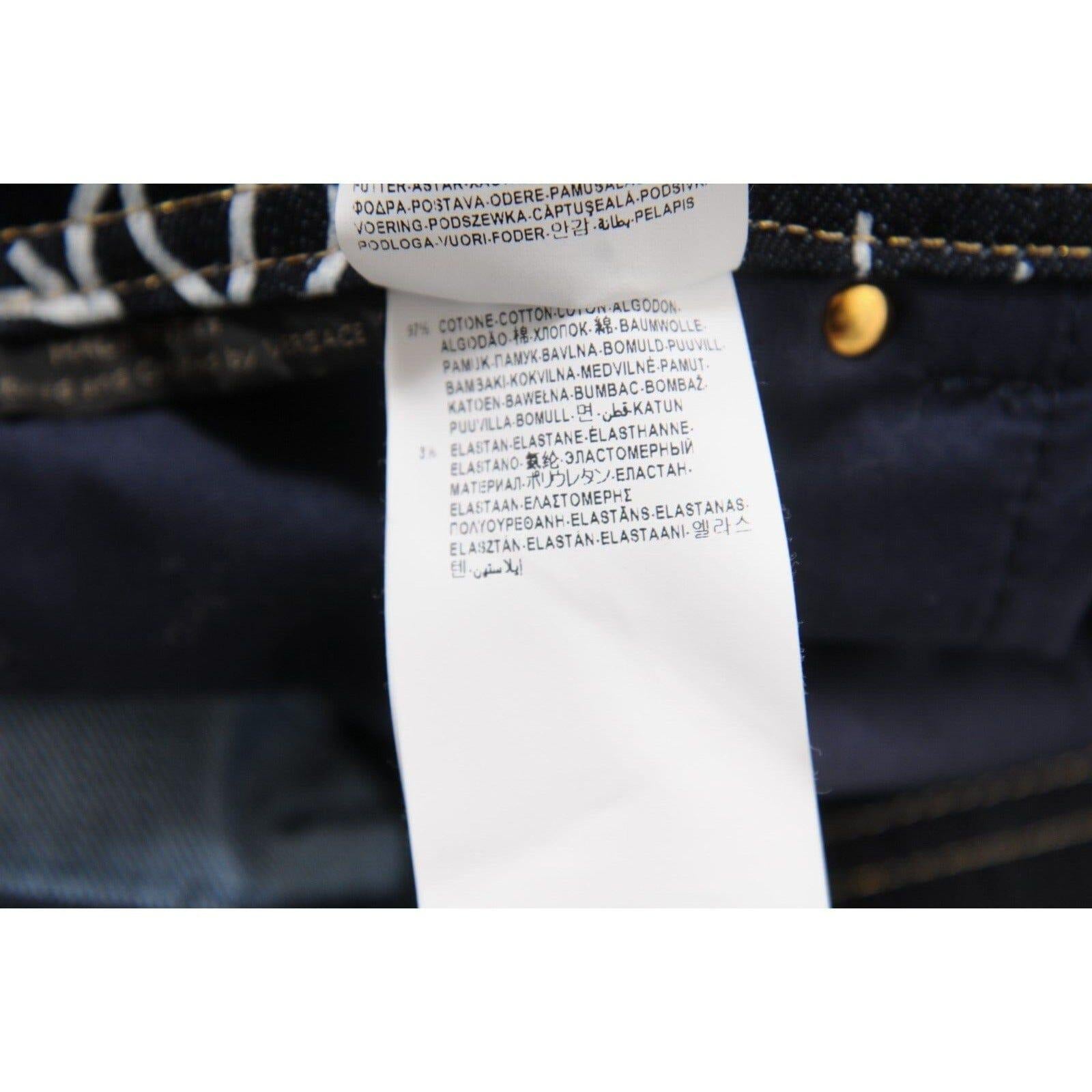 Versace Women Mini Jean Logo Skirt Size 44 Blue White Stretch Denim Medusa Head en venta 9