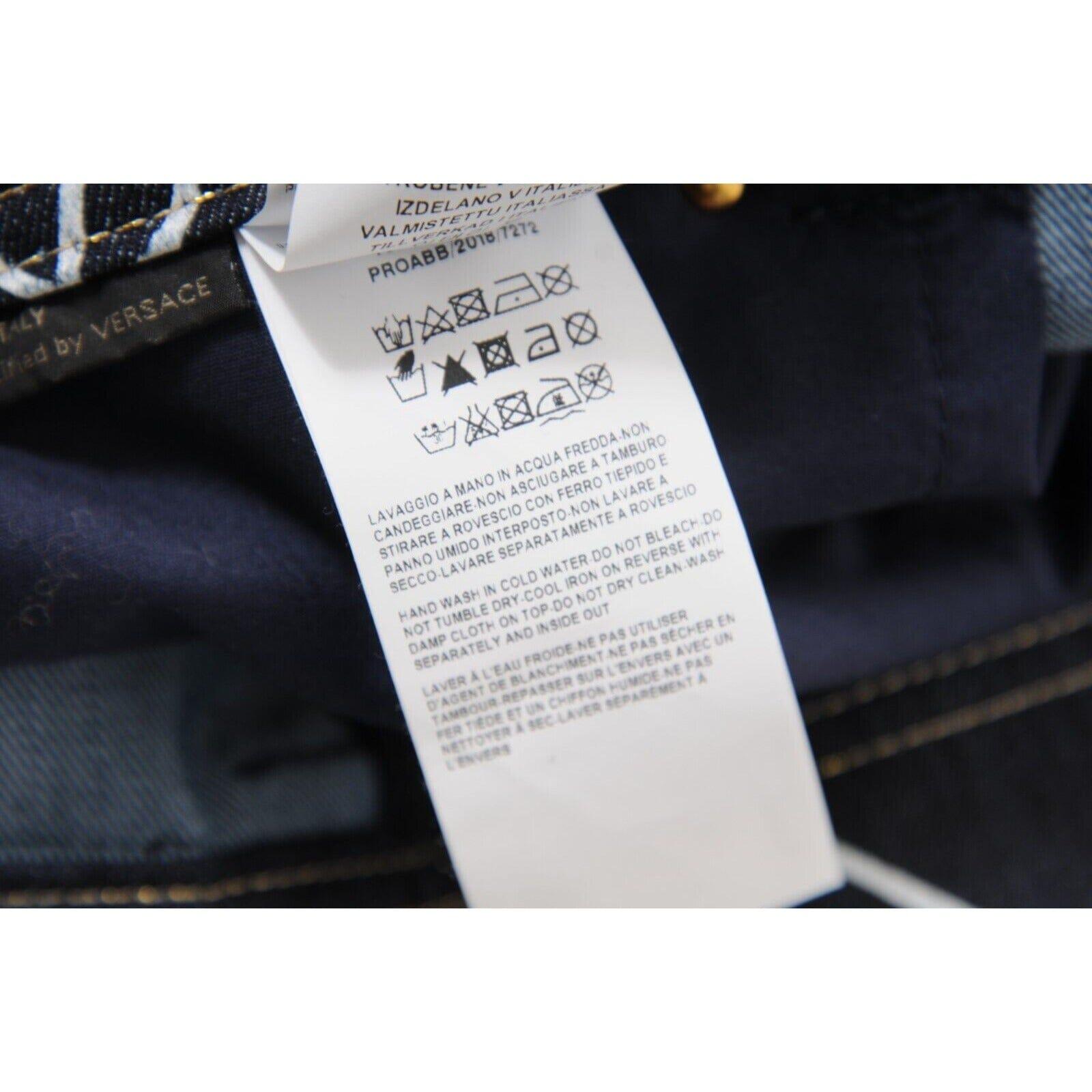 Versace Women Mini Jean Logo Skirt Size 44 Blue White Stretch Denim Medusa Head en venta 12