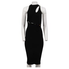 Versace Women Series Button Cutout Ribbed Dress IT 40 Black Viscose Stretch
