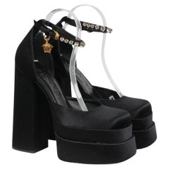 Versace Womens Aevitas Platform Sandals Size US 9 EU 39 Pink Satin Black