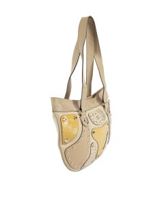 Versace Women's Cream Leather Panelled Shoulder Bag