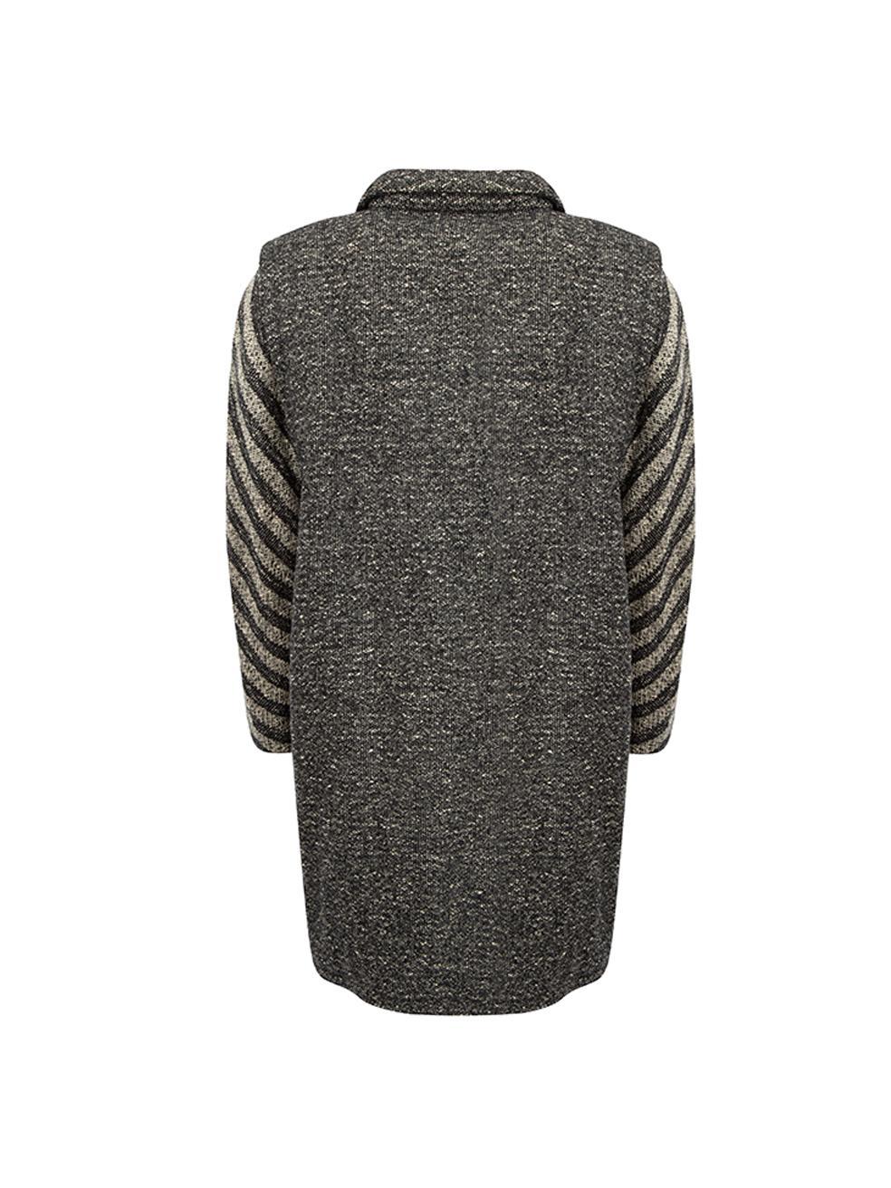 Versace Women's Grey Wool Chevron Striped Sleeves Long Coat In Good Condition In London, GB