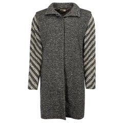 Versace Women's Grey Wool Chevron Striped Sleeves Long Coat