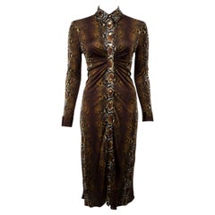 Versace Women's Long Shirt Dress with Buttons in Snake Print