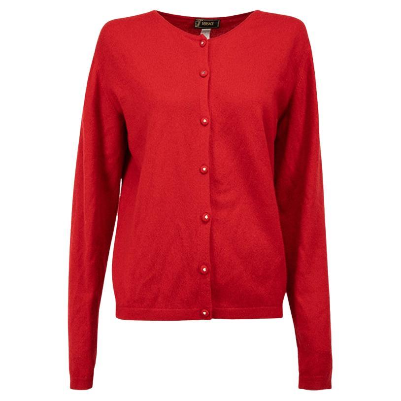 Versace Women's Red Cashmere Button Up Cardigan