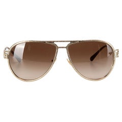 Versace Women's Silver Crystal Embellished Frame Aviator Sunglasses
