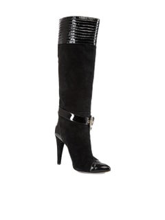 Versace Women's Versace Jeans Couture Black Suede Buckle Detail Knee Boots