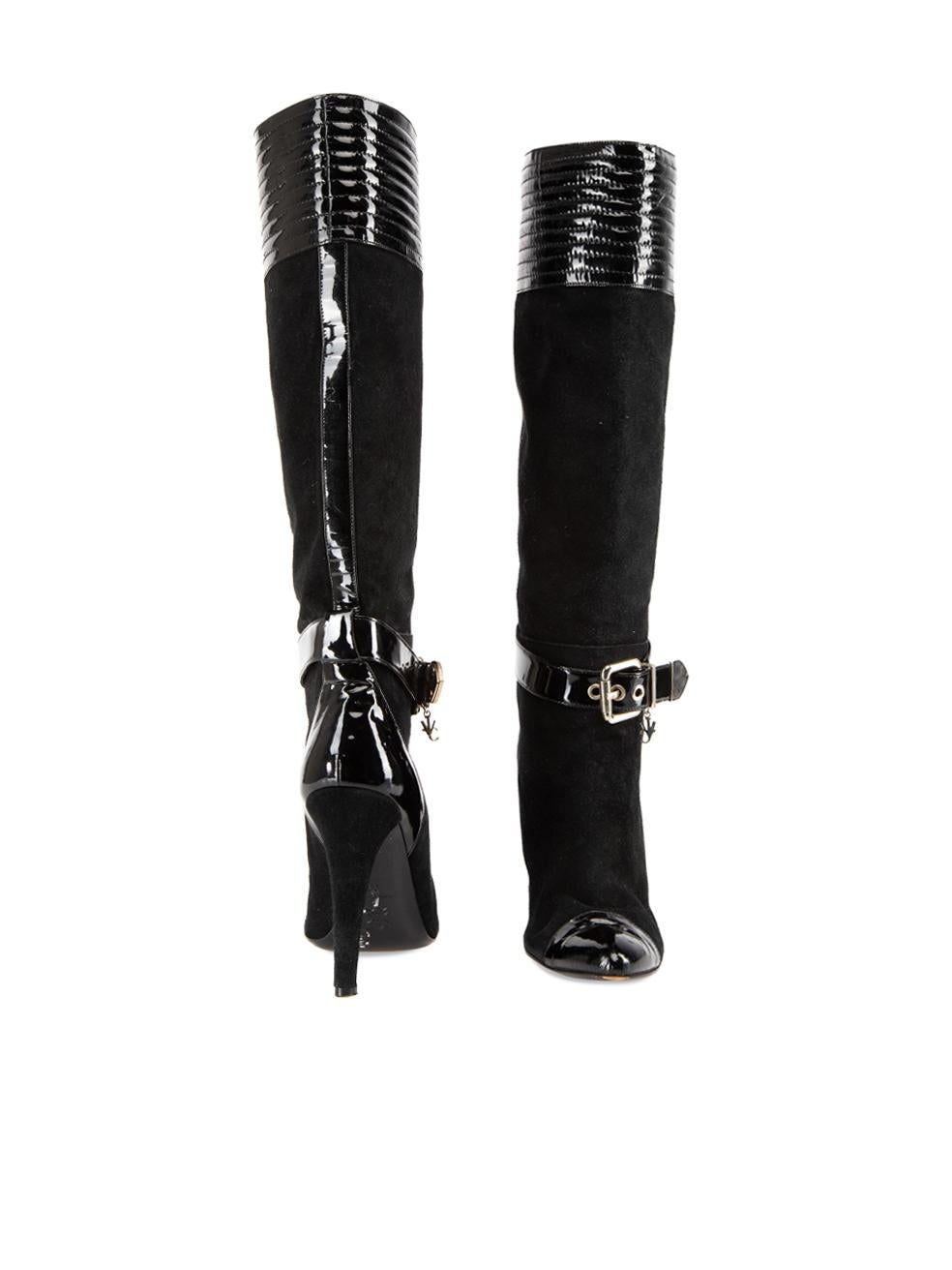 Versace Women's Versace Jeans Couture Black Suede Buckle Detail Knee Boots In Good Condition In London, GB
