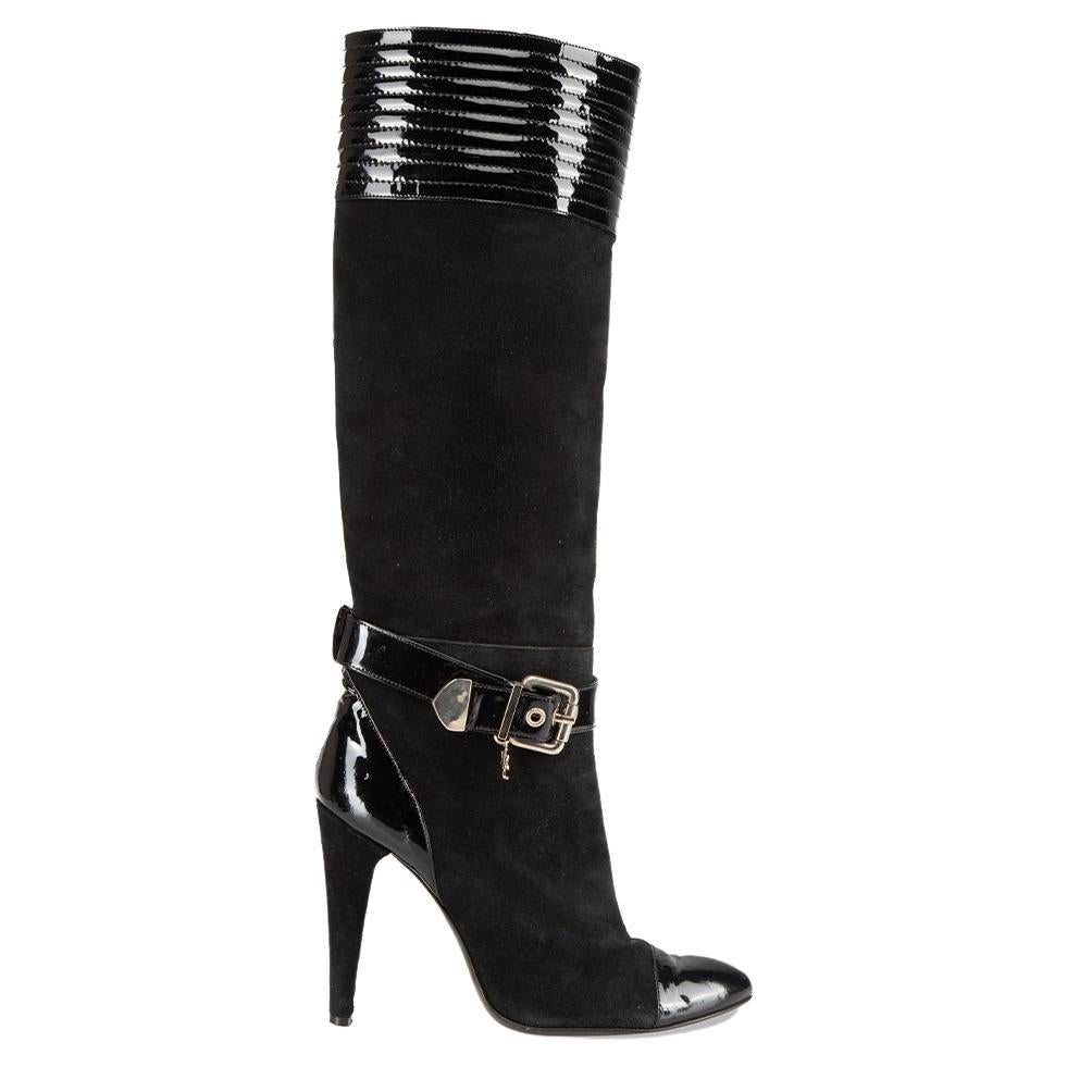 Versace Women's Versace Jeans Couture Black Suede Buckle Detail Knee Boots