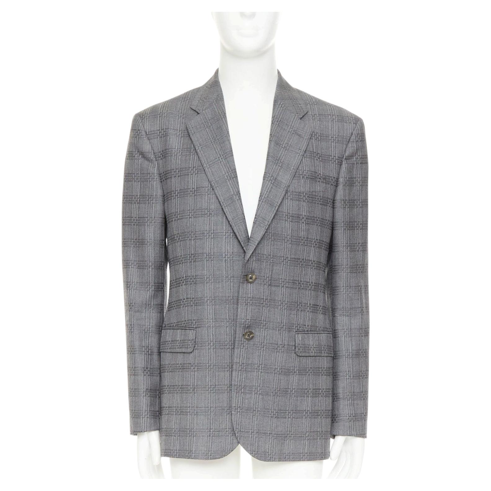 VERSACE wool silk blend plaid checked two-button notched lapel blazer EU50 L