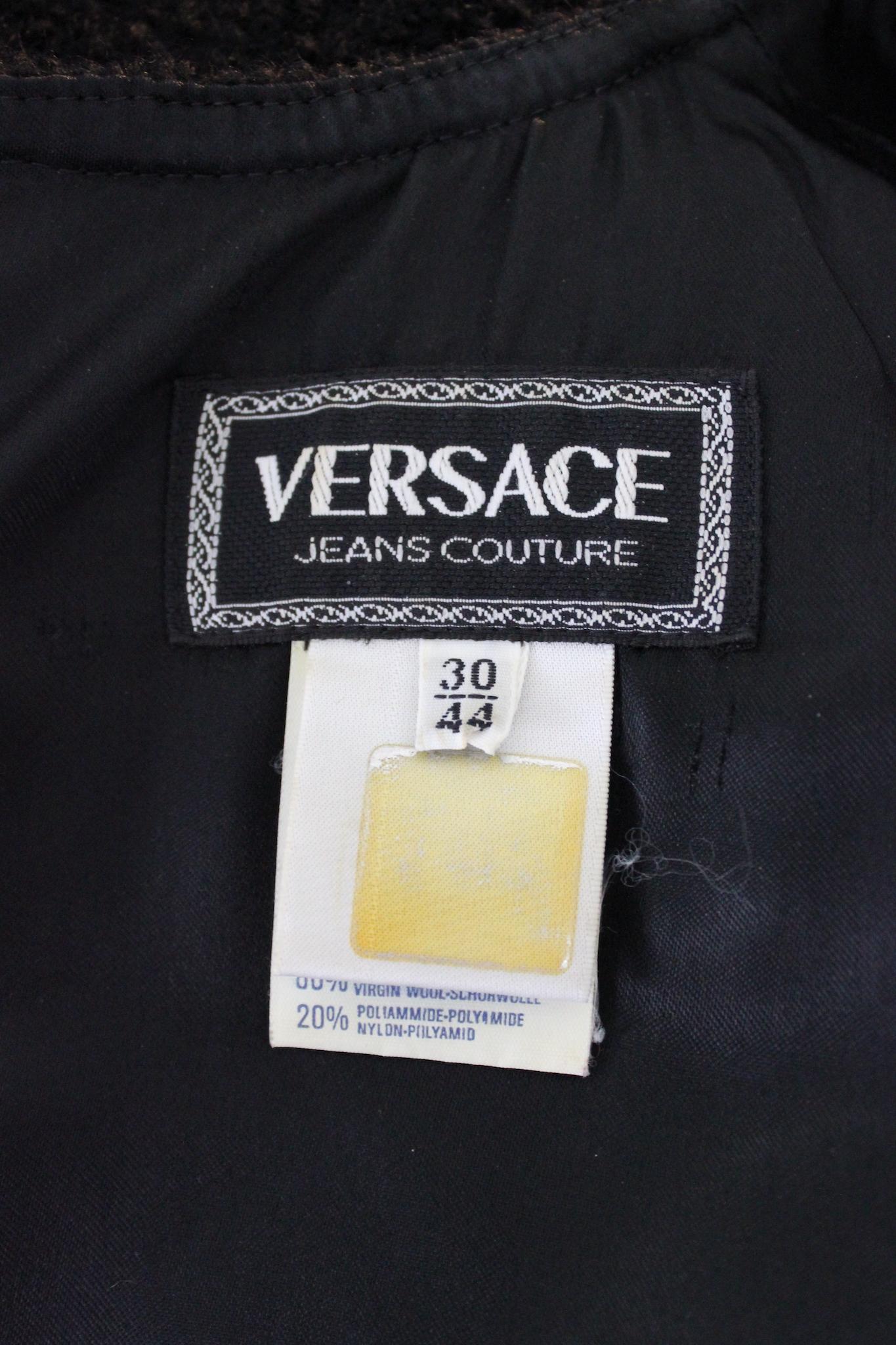 Versace Wool Vintage Little Black Dress 90s For Sale 2