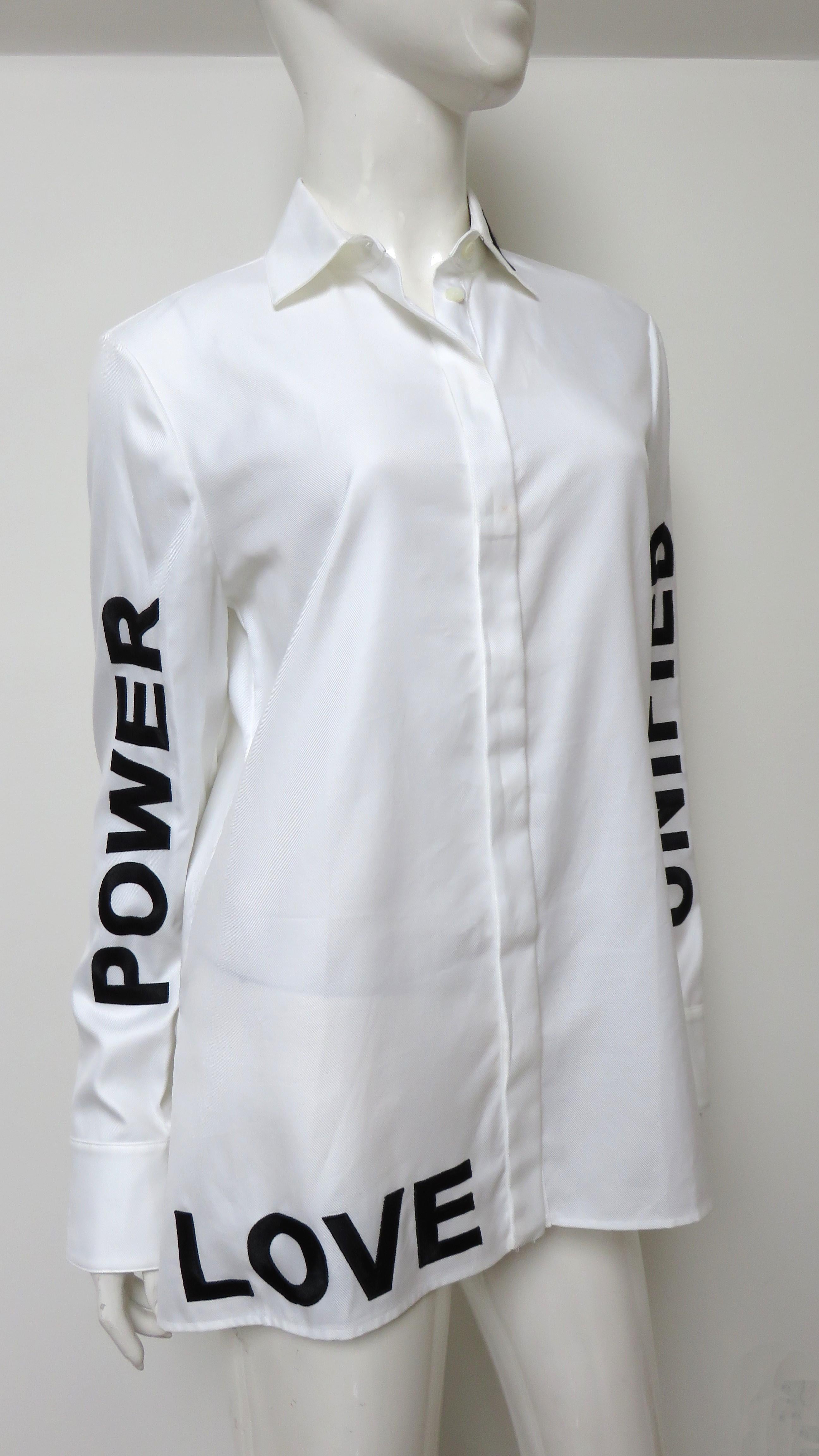 Gray Versace Words Shirt Love, Power Unified A/W 2017 For Sale