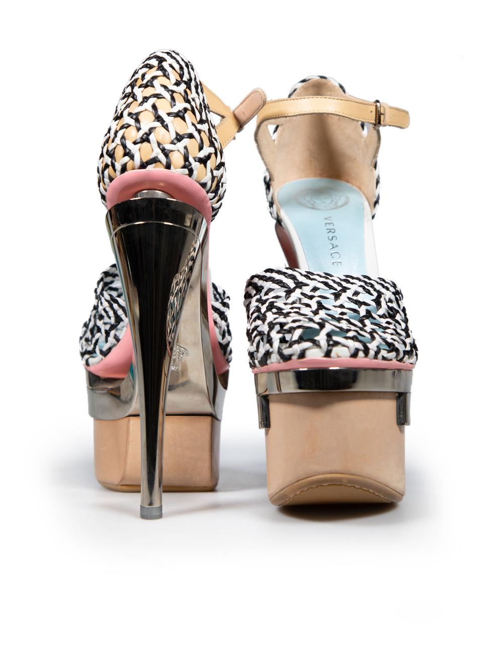 Versace Woven Leather Triple Platform Heels Size IT 36 In Good Condition In London, GB