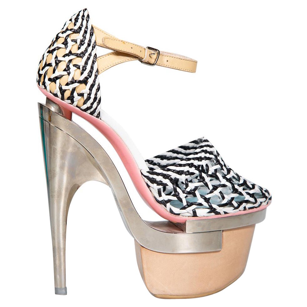 Versace Woven Leather Triple Platform Heels Size IT 36