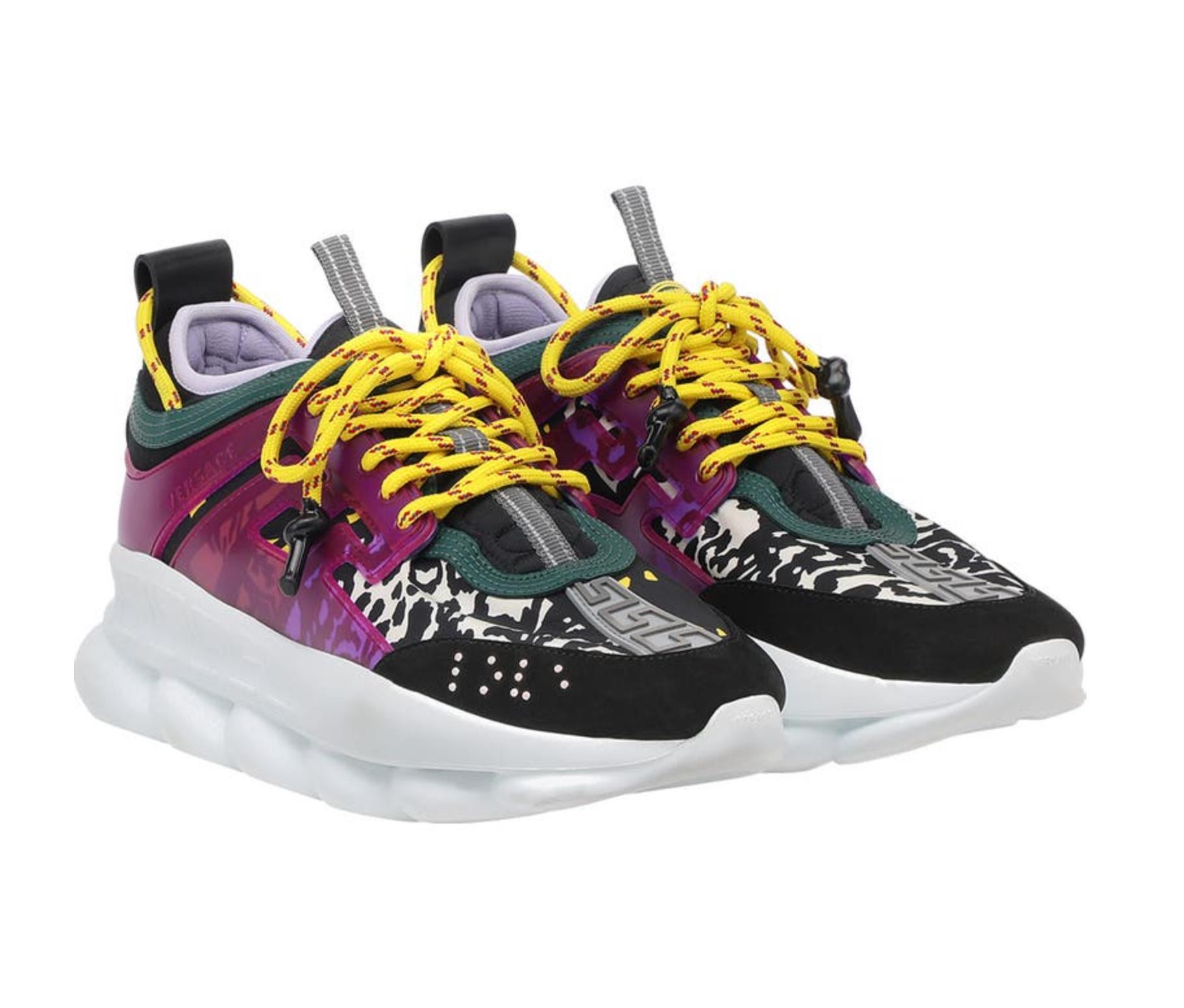 Released in Spring 2018, the women’s Chain Reaction 'Mega Mix’ from Versace is a sneaker designed in collaboration with rapper 2 Chainz and designer Salehe Bembury. It features a 