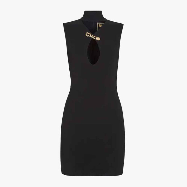 Versace X Fendi Fendace Black Keyhole Cut Out Safety Pin Dress SZ