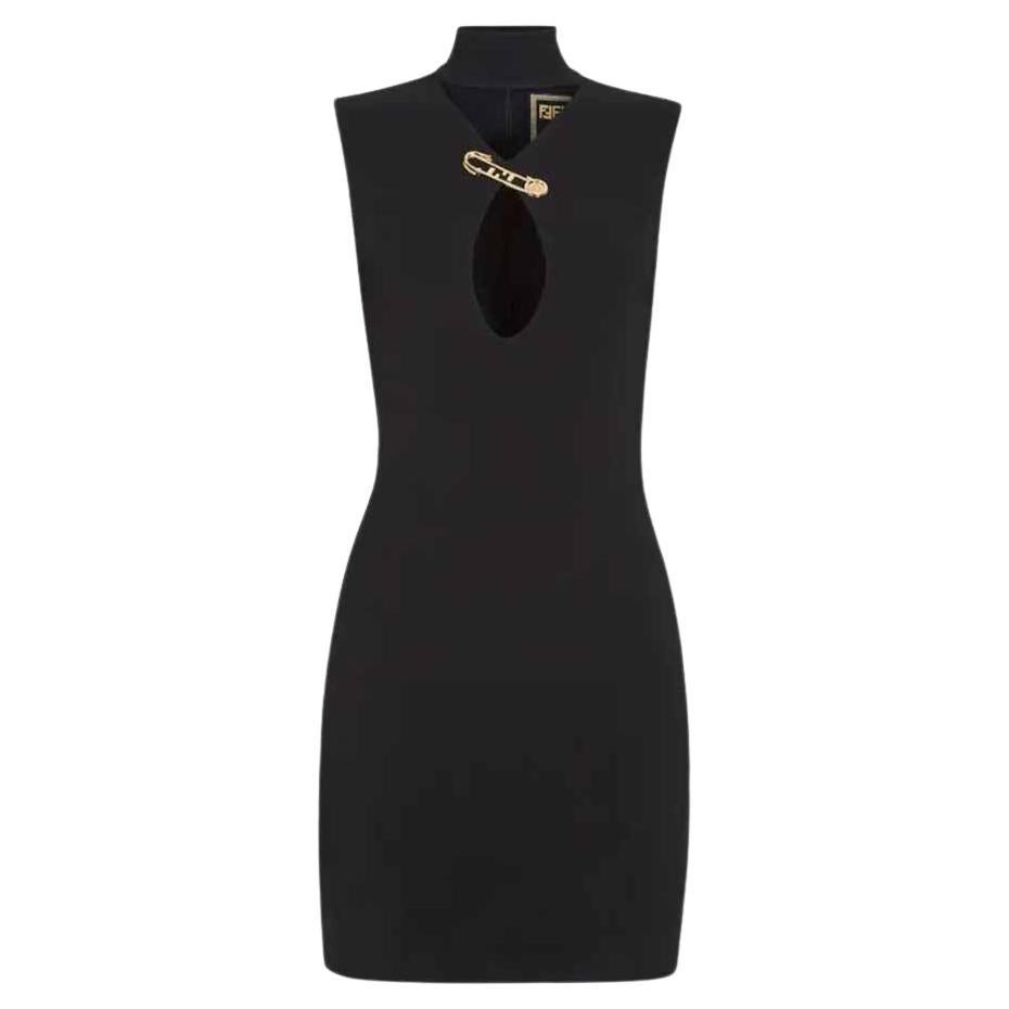 Versace X Fendi Fendace Black Keyhole Cut Out Safety Pin Dress SZ 38 For Sale