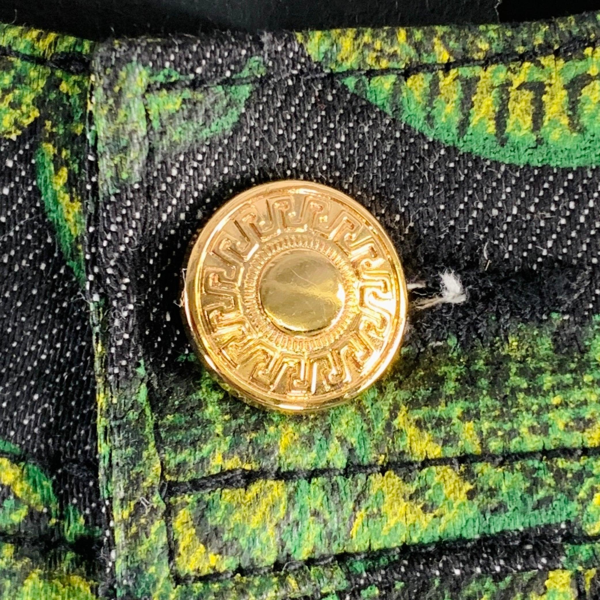 Noir VERSACE x H&M FW11 Size 29 Black Green Alligator Cotton Blend Casual Pants en vente