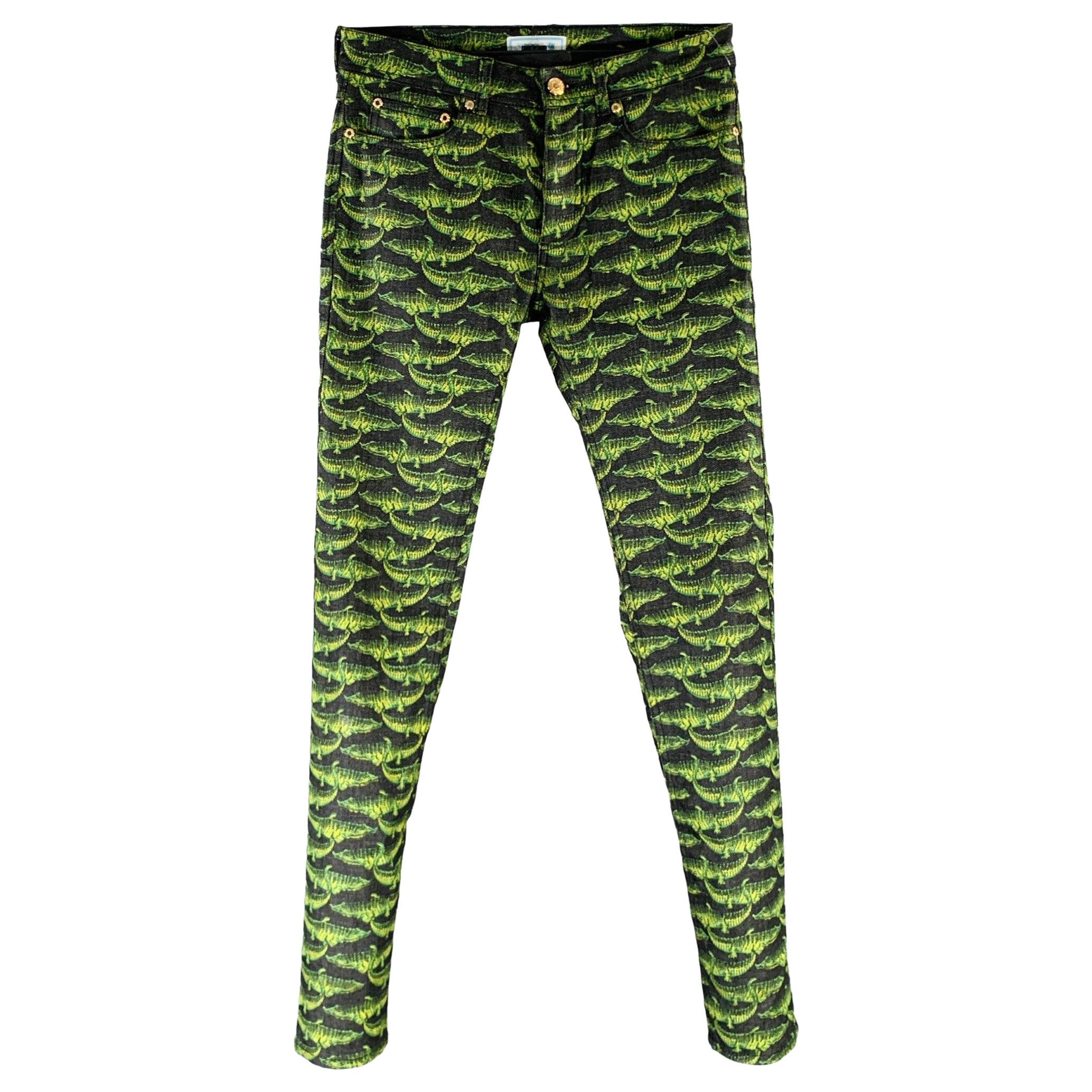 VERSACE x H&M H/M H/W11 Größe 29 Schwarz Grüne Casual-Hose aus Alligator-Baumwollmischung