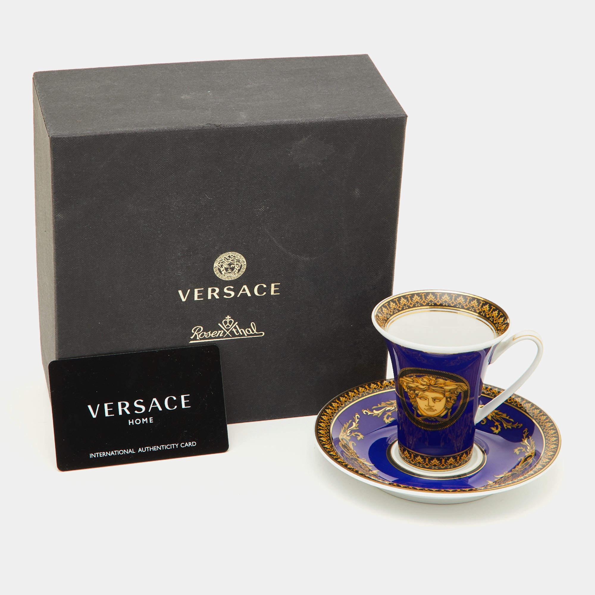 Versace x Rosenthal Blue Porcelain Medusa Tall Cup and Saucer 2