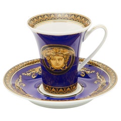 Versace x Rosenthal Blue Porcelain Medusa Tall Cup and Saucer