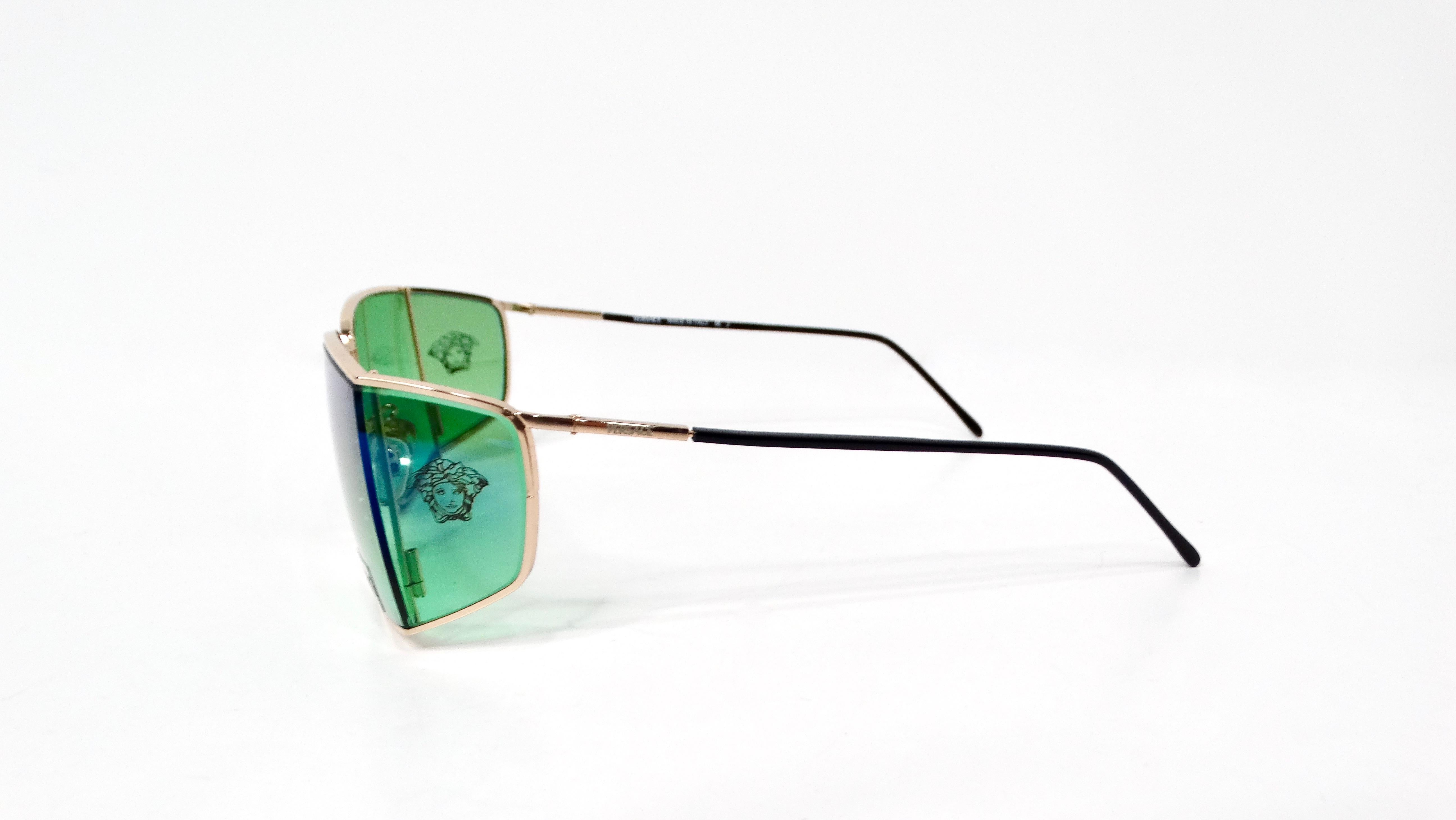 Versace X47 Green & Blue Ombre Sunglasses With Etched Medusa Motif In Good Condition For Sale In Scottsdale, AZ