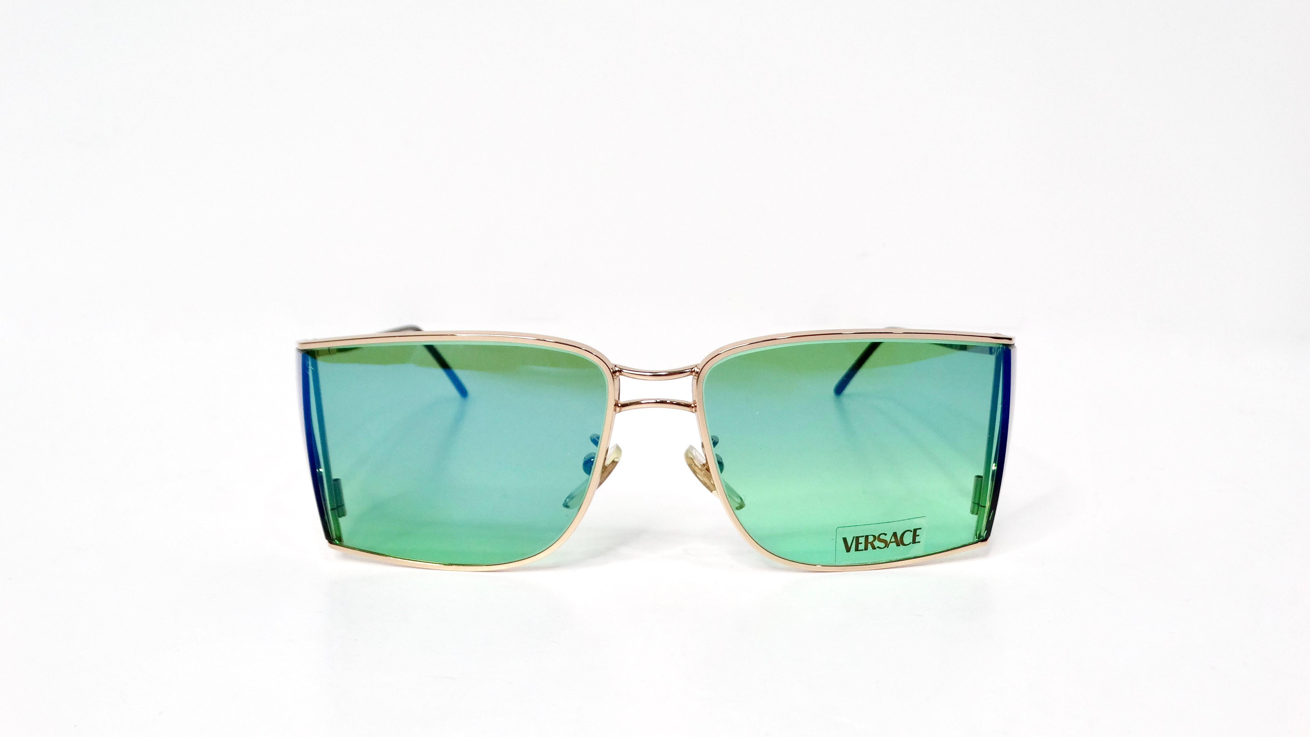 Versace X47 Green & Blue Ombre Sunglasses With Etched Medusa Motif For Sale 5
