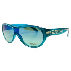 Versace Y2K 439 Teal Gradient Shield Sunglasses With Gold Greca Detailing