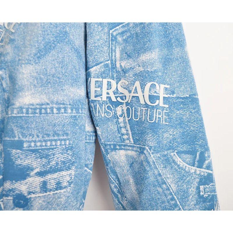 Versace Y2K Denim Print Biker Jacket In Good Condition For Sale In Sheffield, GB