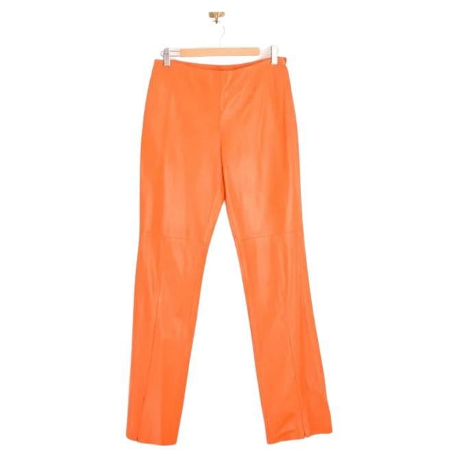 Versace Y2K Orange Leather Mid-rise Pants For Sale