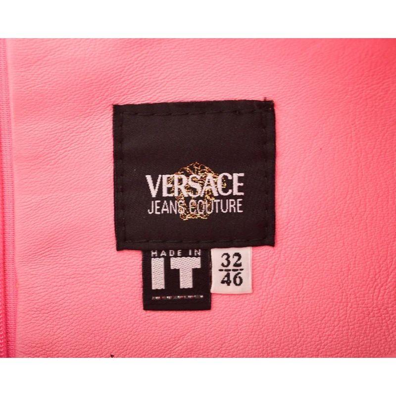 2000's Donatella Versace Y2K Barbie Pink Real Leather Shift Mini Dress In Good Condition For Sale In Sheffield, GB