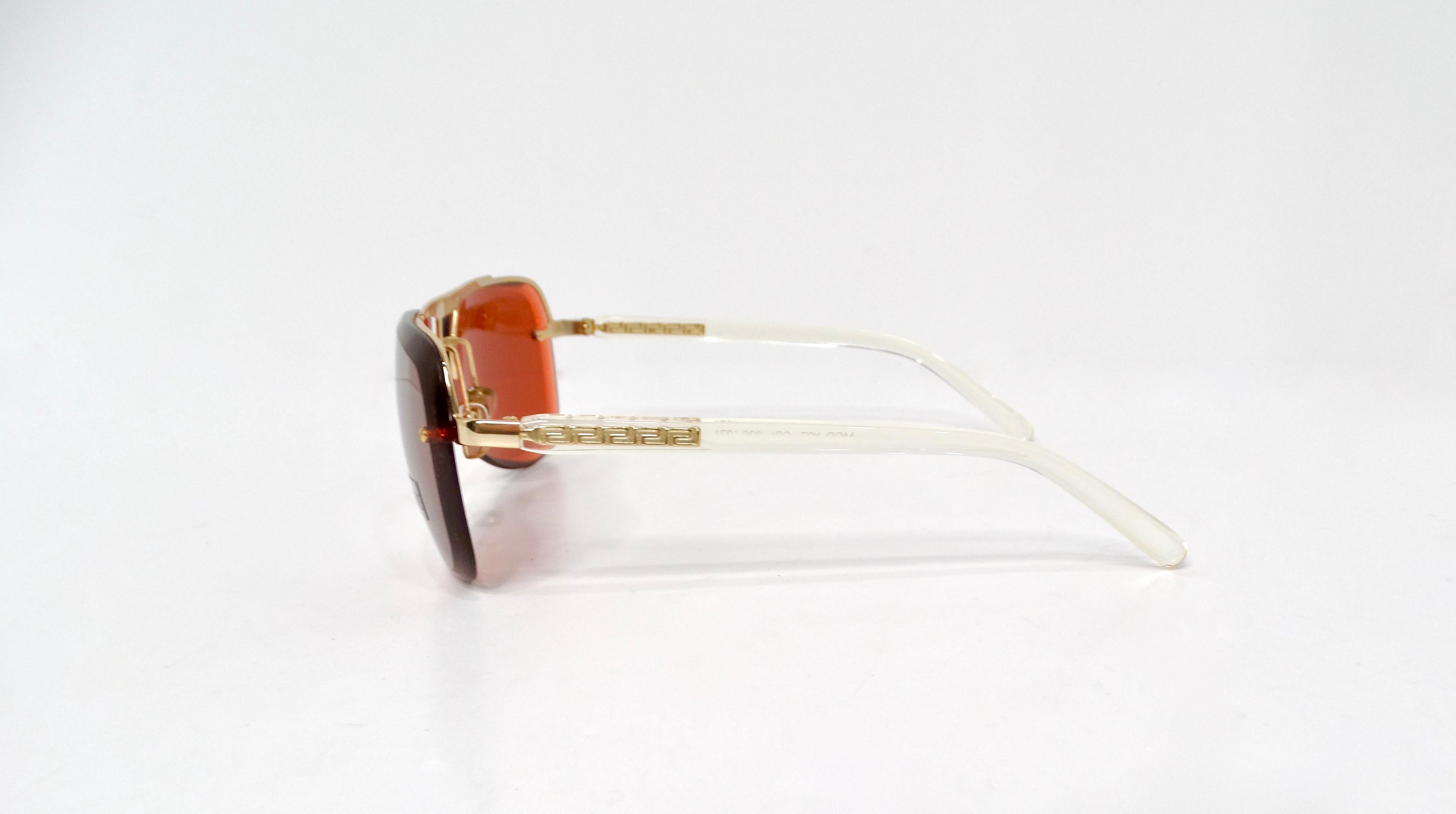 Versace Y2K X87 Aviator Burnt Orange Tinted Lens Sunglasses In Good Condition For Sale In Scottsdale, AZ