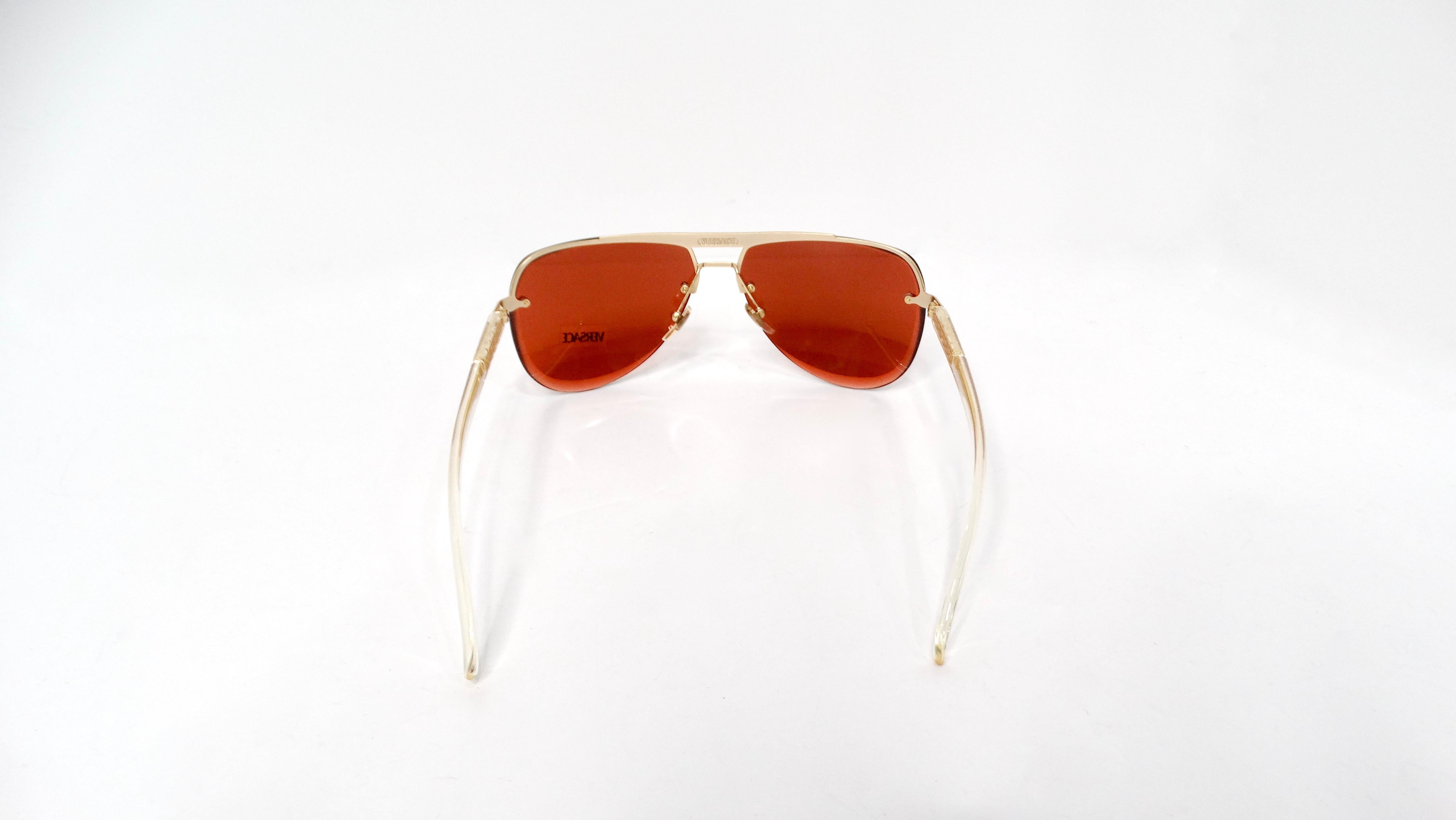 Versace Y2K X87 Aviator Burnt Orange Tinted Lens Sunglasses For Sale 1