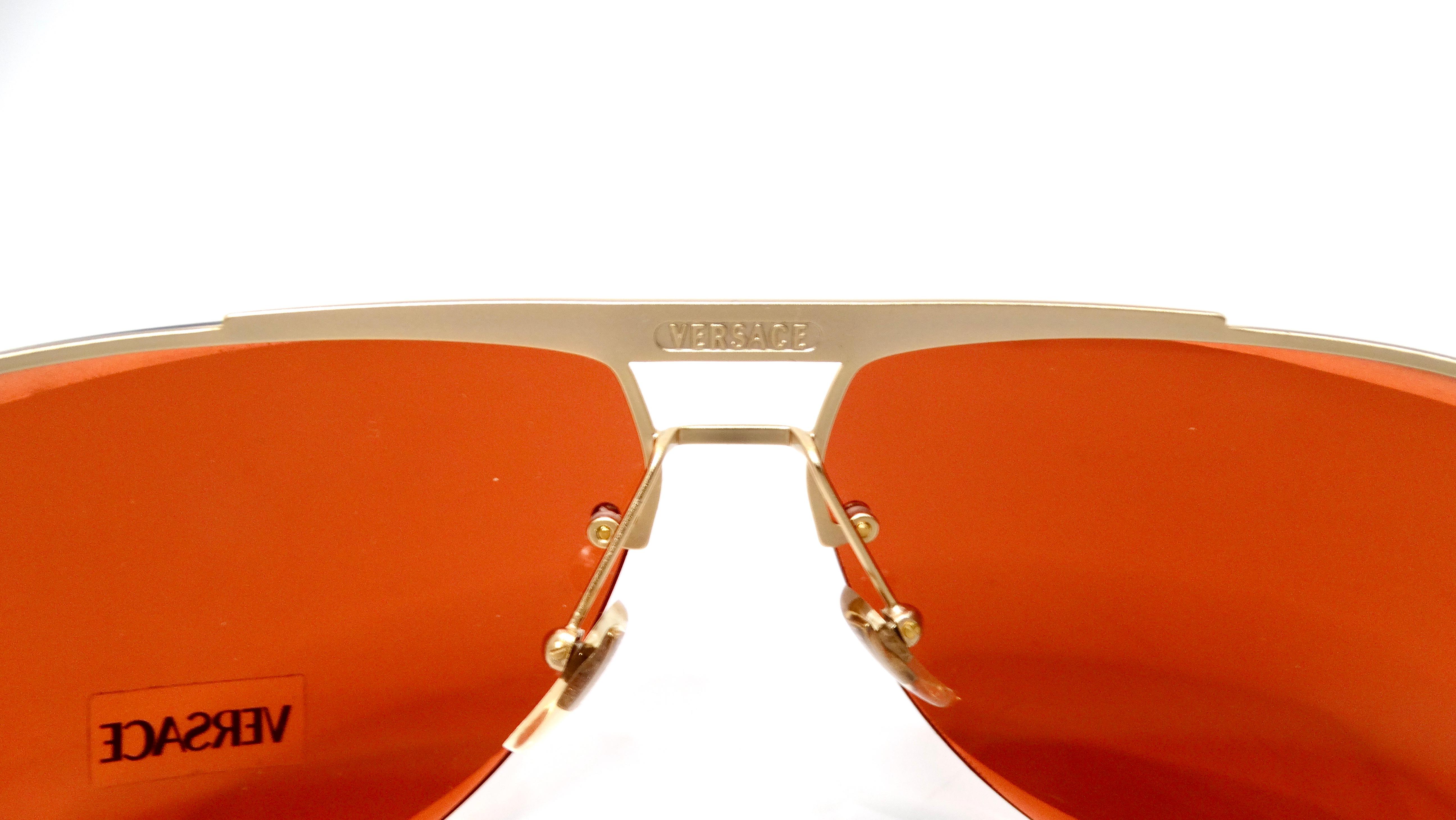 Versace Y2K X87 Aviator Burnt Orange Tinted Lens Sunglasses For Sale 2