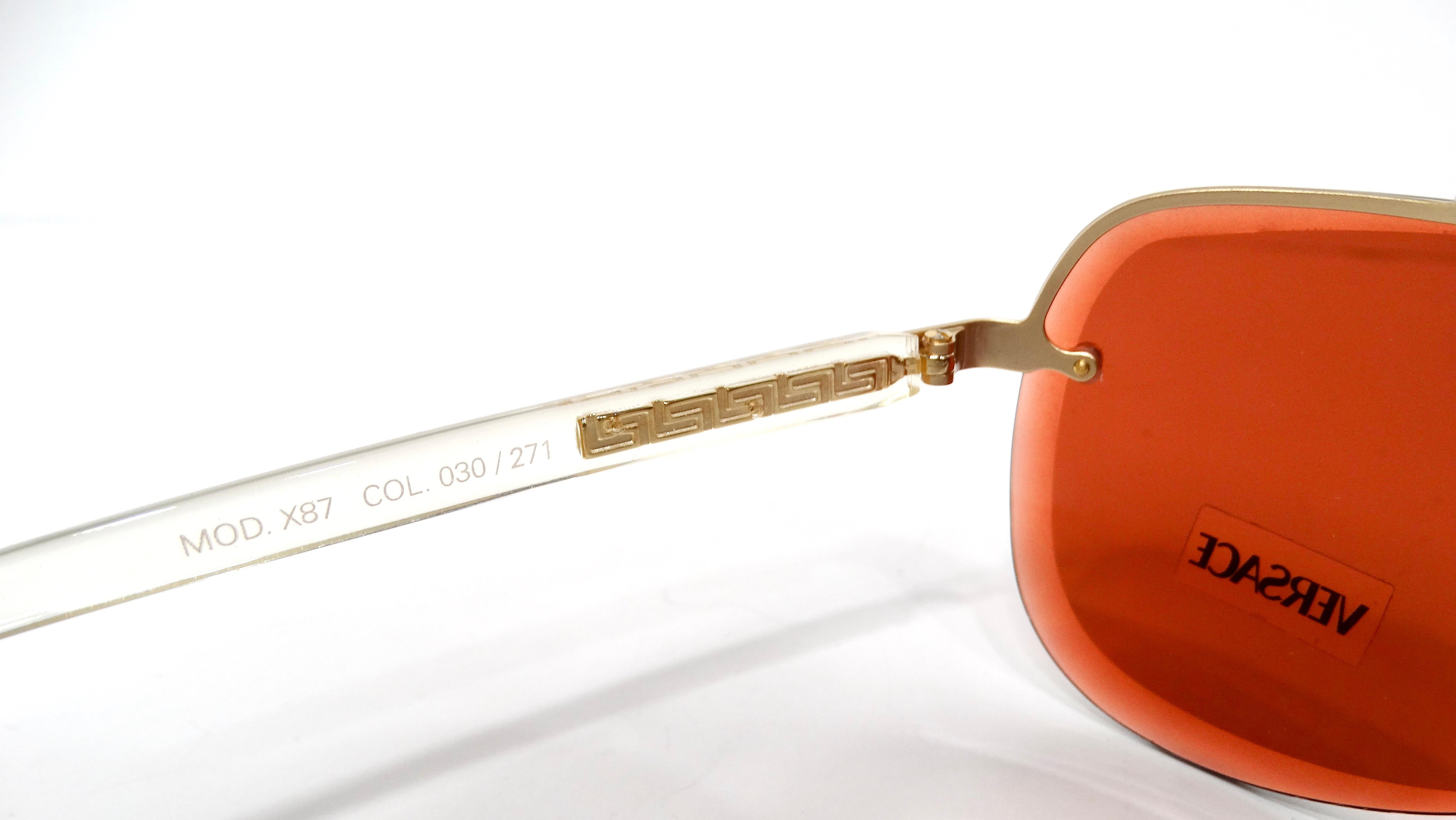 Versace Y2K X87 Aviator Burnt Orange Tinted Lens Sunglasses For Sale 3