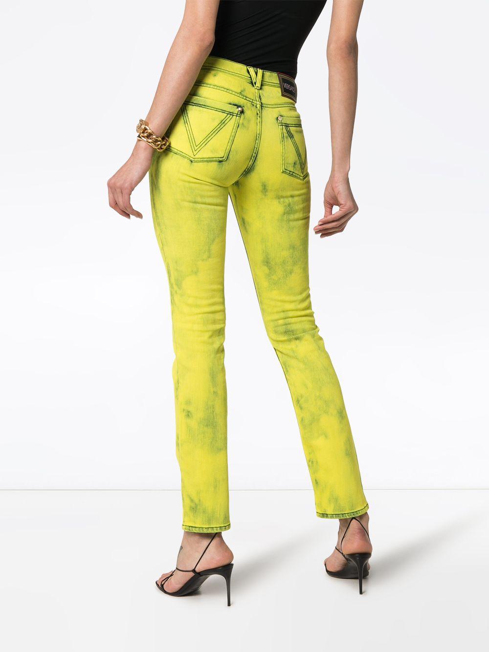 Gelbe Acid Wash Denim Skinny Jeans von Versace mit Logo Label Größe 27 Damen im Angebot