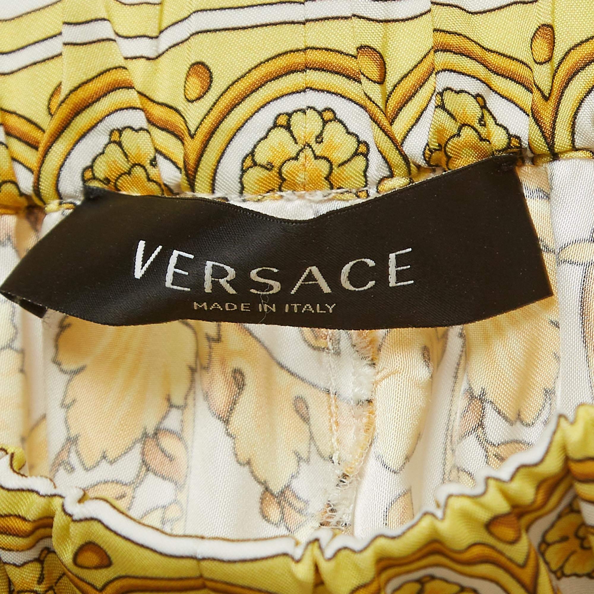 Versace Yellow Barocco Print Crepe Wide Leg Trousers S For Sale 1