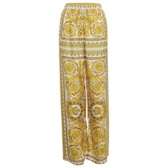 Versace Yellow Barocco Print Crepe Wide Leg Trousers S