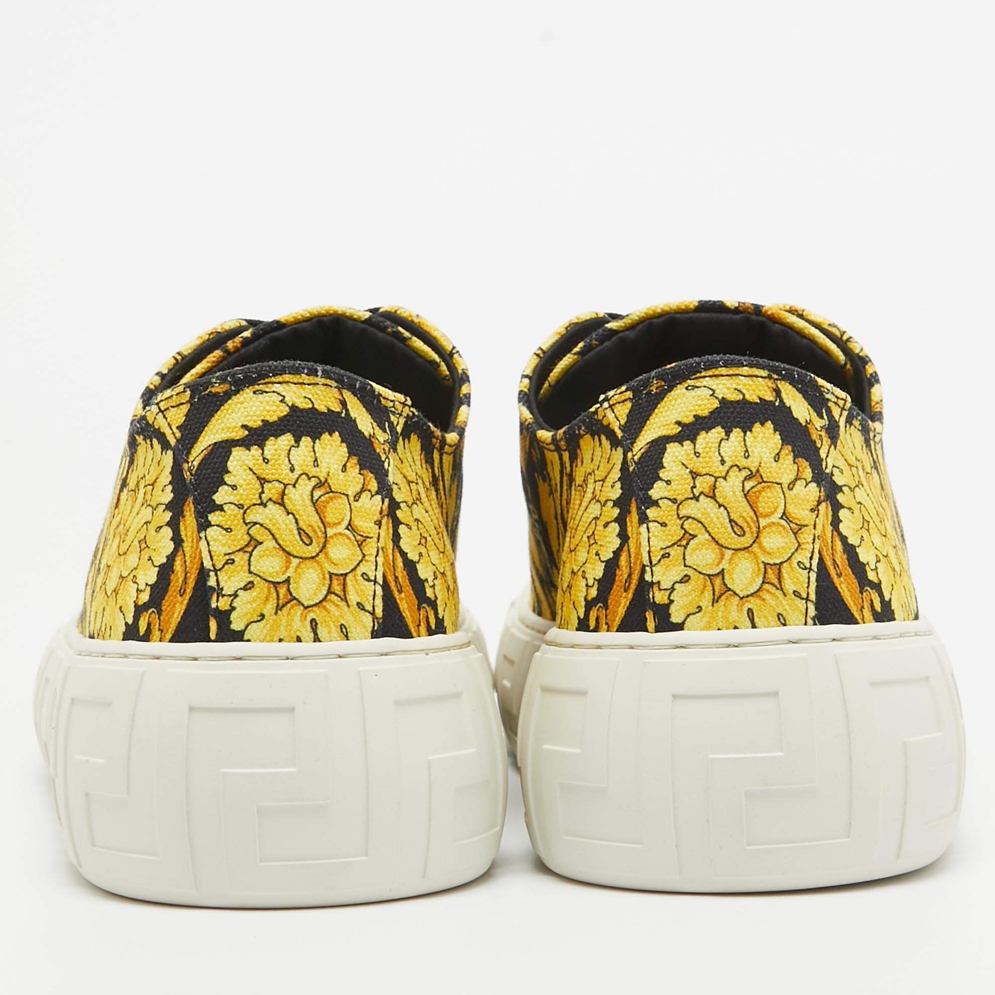 Women's Versace Yellow/Black Canvas Baroccoo Lace Up Sneakers Size 40 For Sale