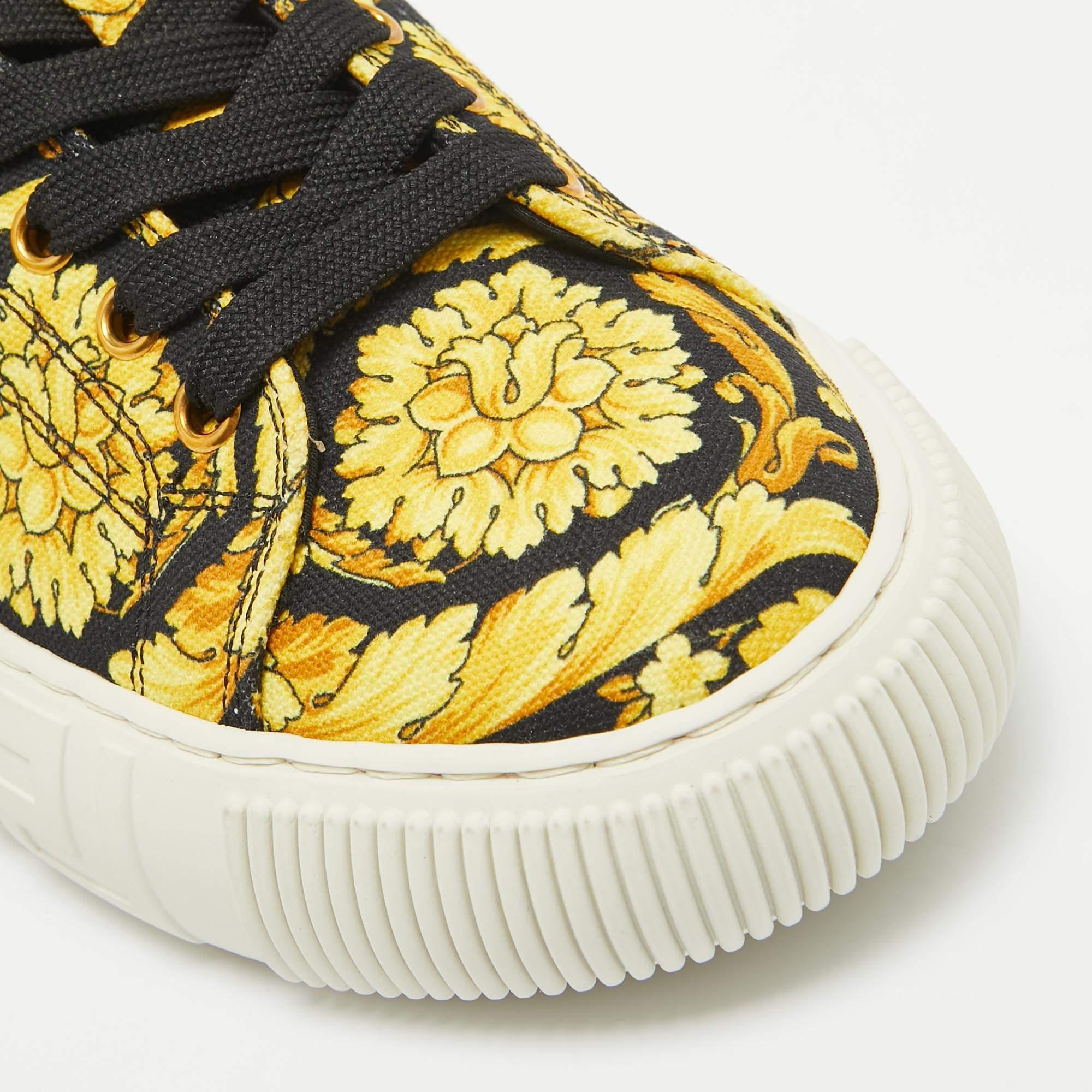 Versace Yellow/Black Canvas Baroccoo Lace Up Sneakers Size 40 For Sale 2