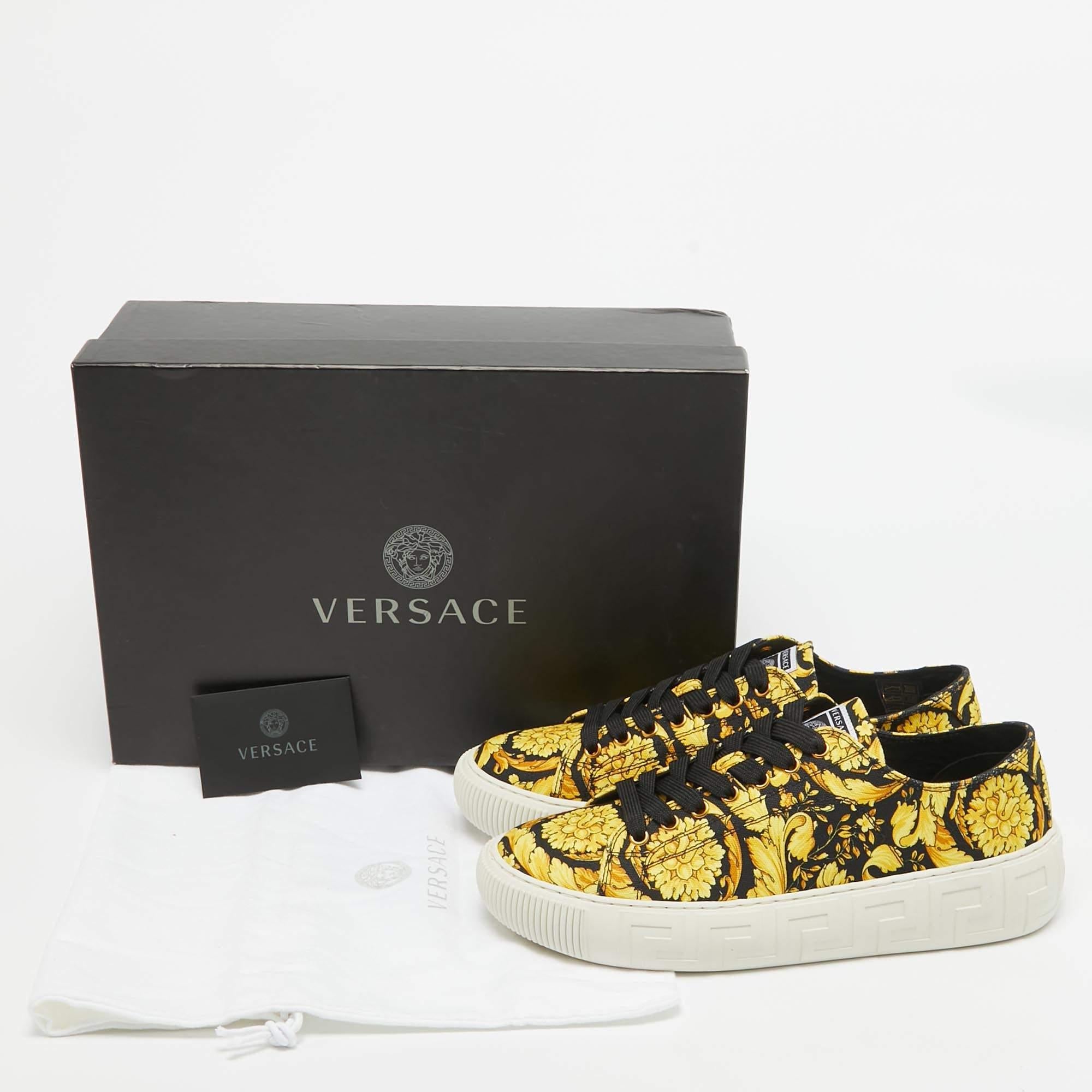 Versace Yellow/Black Canvas Baroccoo Lace Up Sneakers Size 40 For Sale 4