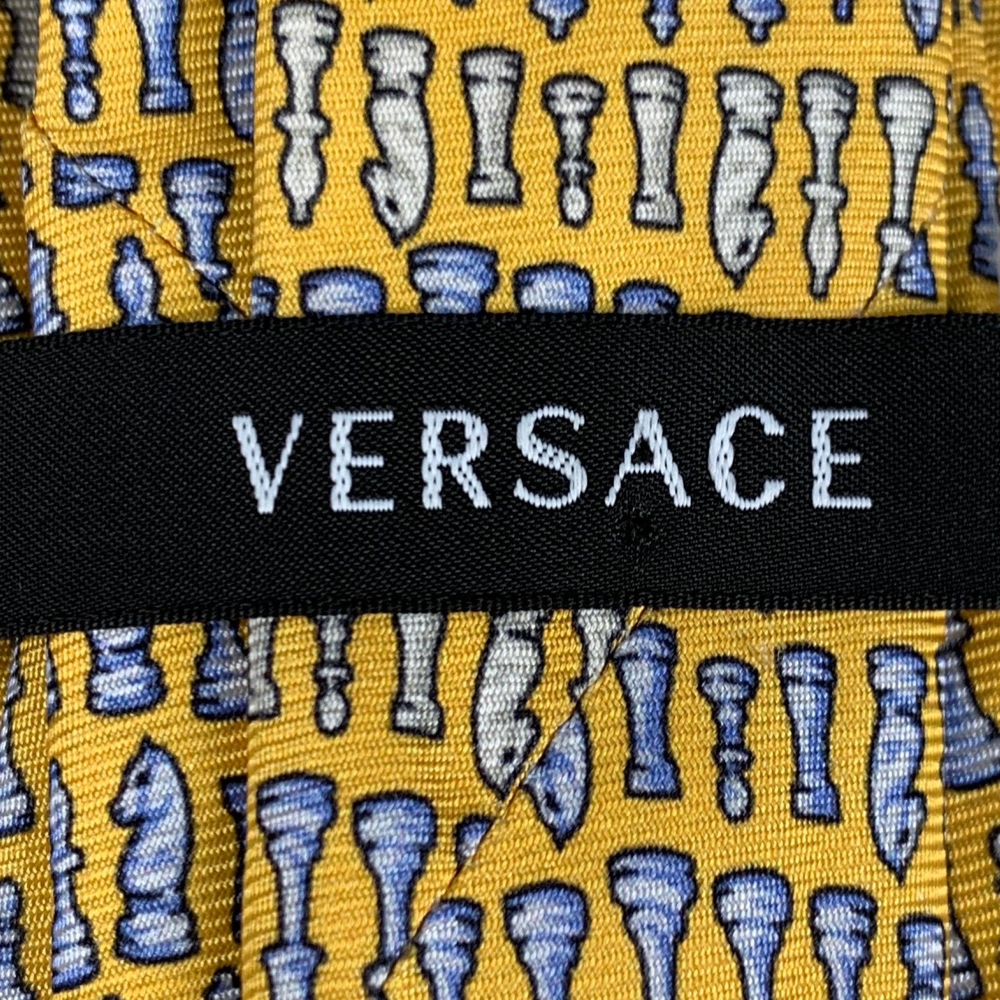 Men's VERSACE Yellow Blue Chess Silk Tie For Sale