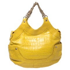 Versace Yellow Croc Embossed Leather Kiss Satchel