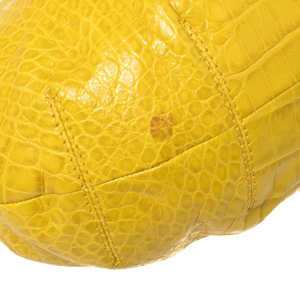 Versace Yellow Croc Embossed Leather Kiss Shoulder Bag 6