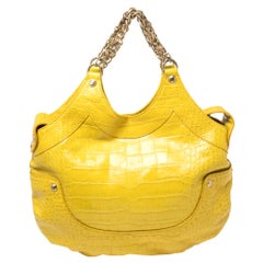 Versace Yellow Croc Embossed Leather Kiss Shoulder Bag