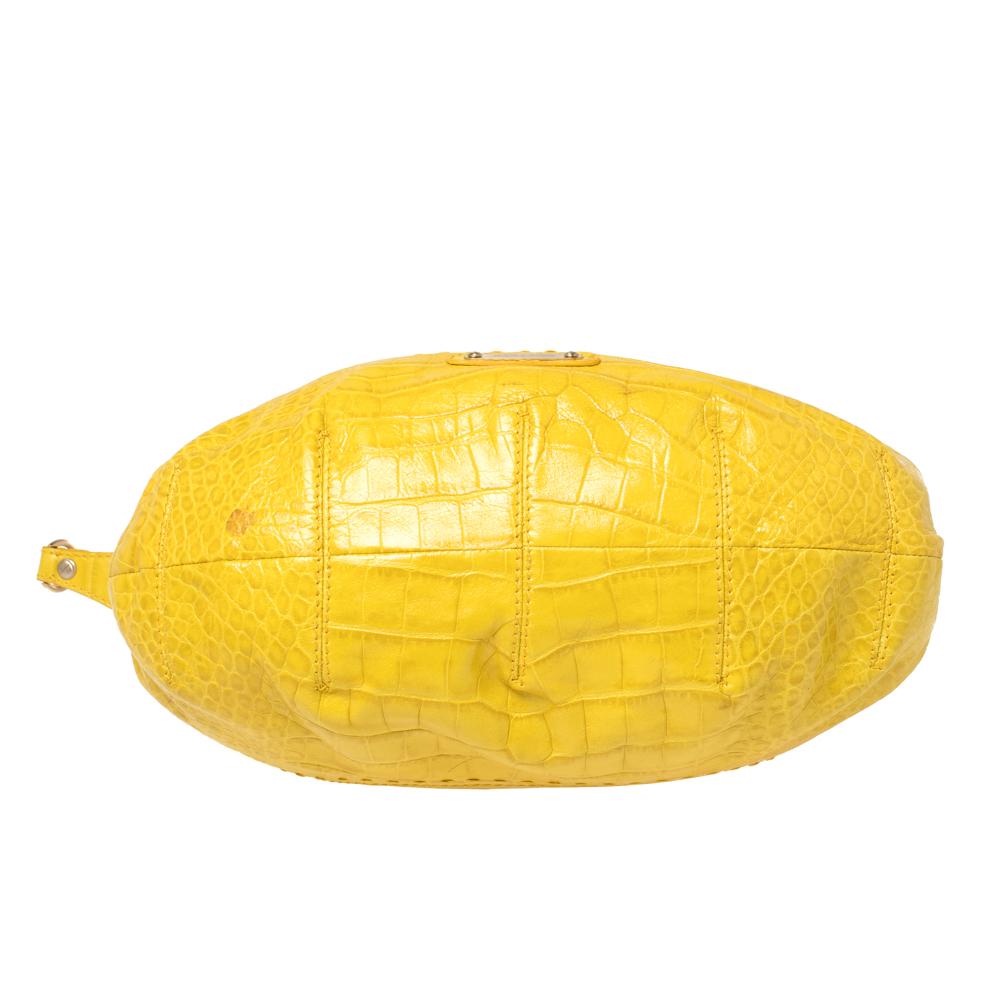 Versace Yellow Croc Embossed Leather Kiss Shoulder Bag 1