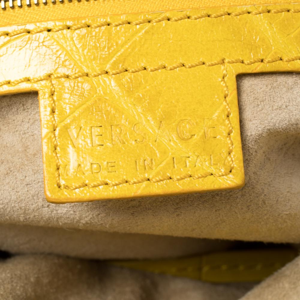 Versace Yellow Croc Embossed Leather Kiss Shoulder Bag 2