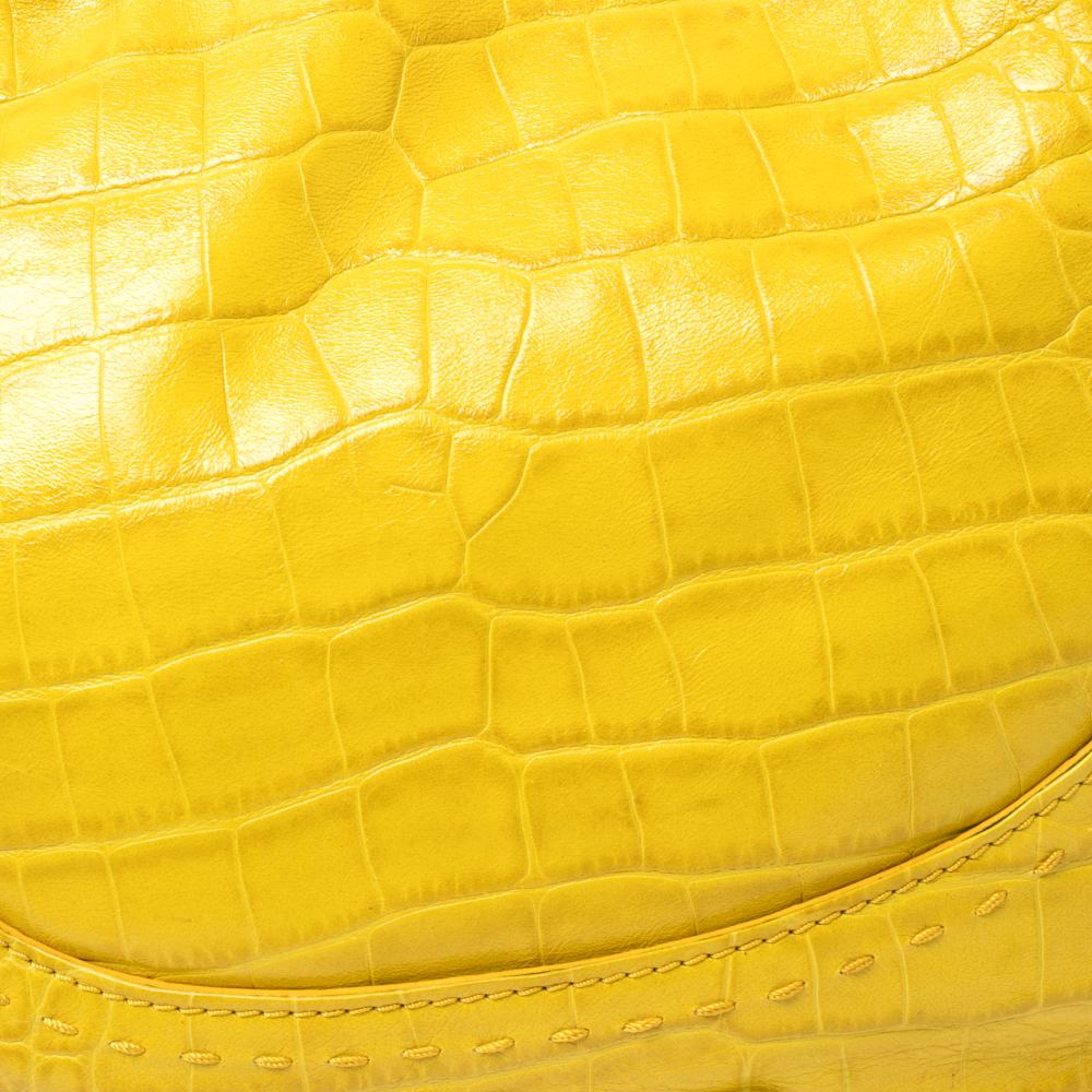 Versace Yellow Croc Embossed Leather Kiss Shoulder Bag 4