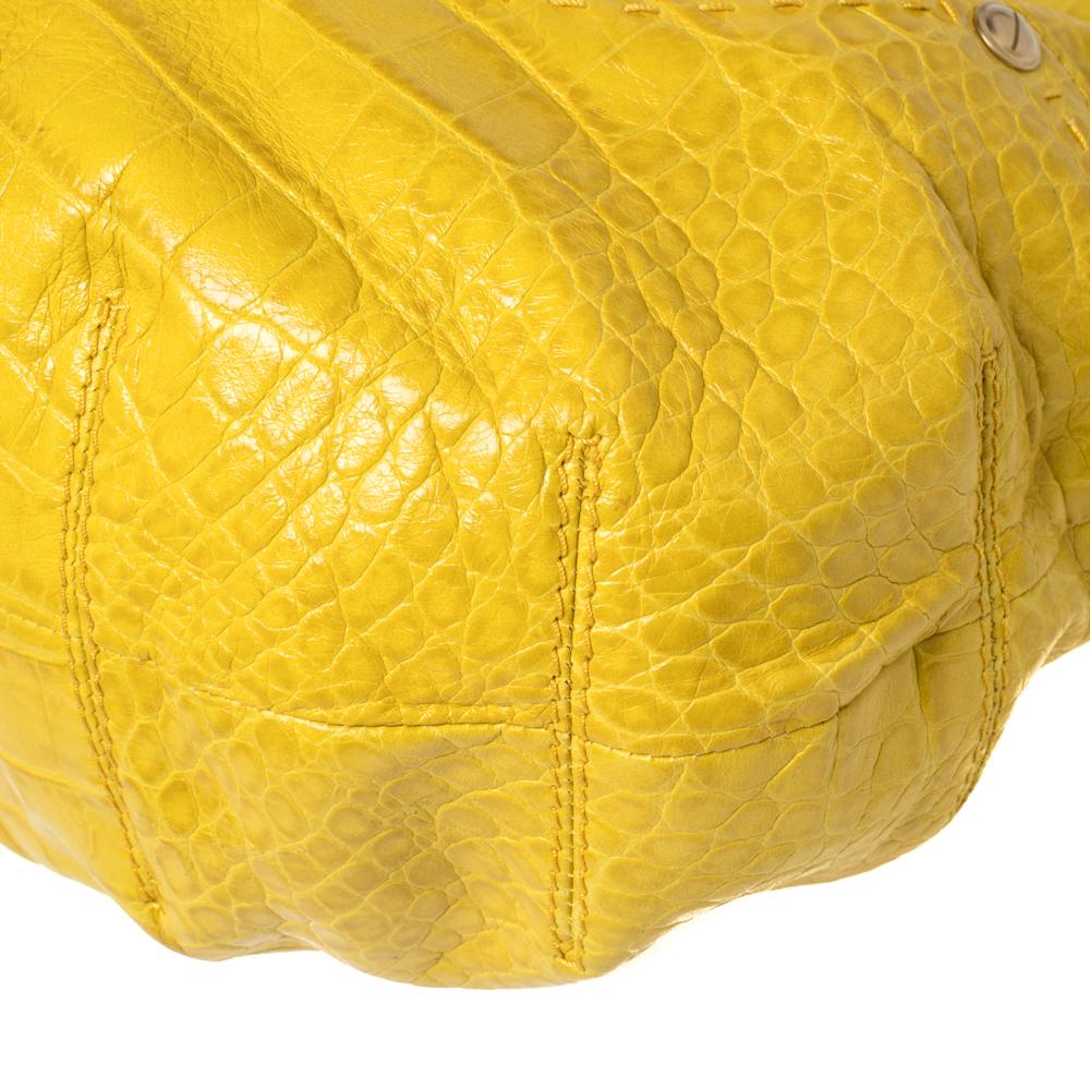 Versace Yellow Croc Embossed Leather Kiss Shoulder Bag 5